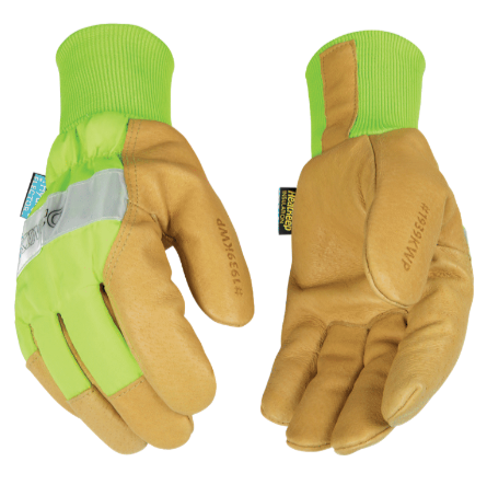 Kinco Gloves Hydroflector Lined Waterproof Hi-Vis Green Grain Pigskin Palm with Knit Wrist 1939KWP