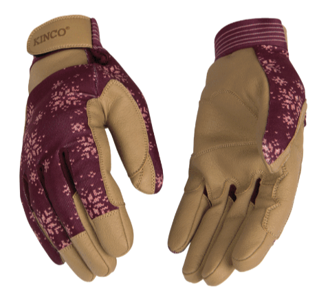 Women's KincoPro Lined Burgundy Synthetic Gloves with Pull-Strap 2002HKW