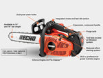 The most powerful top-handle ECHO chainsaw. The CS-355T was designed with input from professional arborists to combine professional-grade power with ergonomic, user-friendly features. It delivers all-day productivity without all-day exhaustion.  TOP FEATURES ECHO’s highest-power top-handle chainsaw Heavy-duty air filter provides superior air filtration 35.8 cc professional-grade, 2-stroke engine