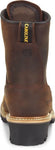 Carolina 8" Waterproof Logger - Men's Sizing  Soft Toe Electrical Hazard (EH) Rated Non-Insulated Waterproof SCUBALINER™ 8" Copper Crazy Horse Leather Upper Welt Construction One Piece Rubber Lug Outsole Triple-Rib Steel Shank Taibrelle Lined Imported